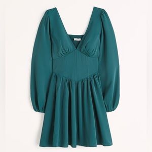 Abercrombie & Fitch Green Long-Sleeve Corset Mini Dress